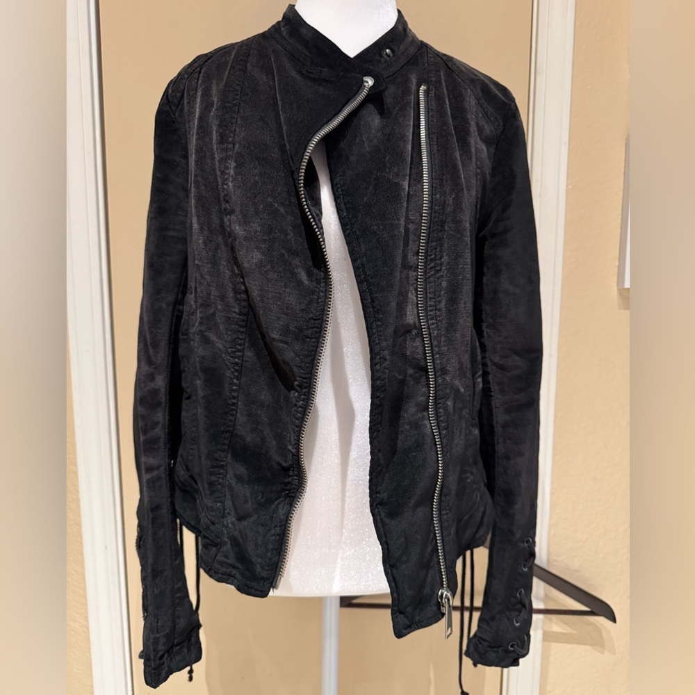 Free People Velvet Moto Laced Sleeve Zipper Jacket Black Size S - Picture 10 of 16